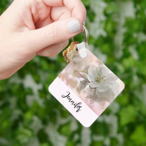 White Apple Blossom Photograph Keychain