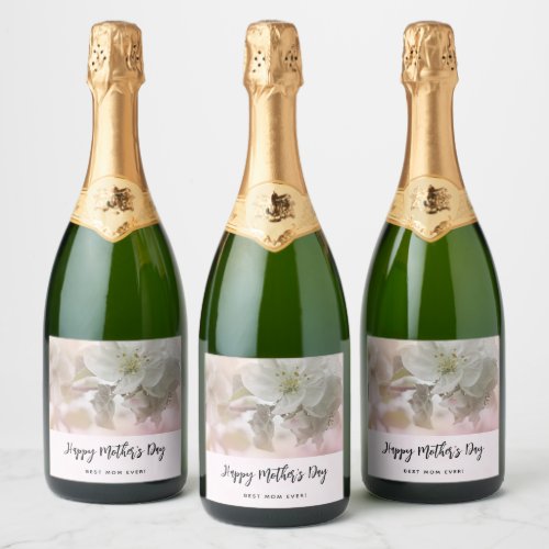 White Apple Blossom Photograph Mothers Day Sparkling Wine Label