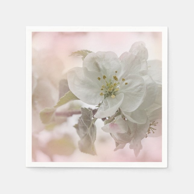  White Apple Blossom Photograph Napkins (Front)