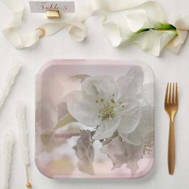  White Apple Blossom Photograph Paper Plates (Wedding)