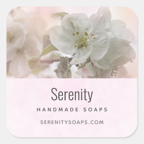 White Apple Blossom Photograph Soap Business Square Sticker