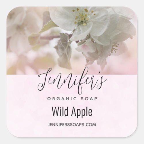 White Apple Blossom Photograph Soap Business Square Sticker