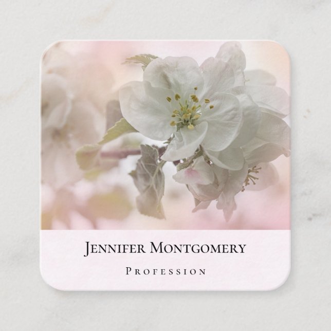 White Apple Blossom Photograph Square Business Card (Front)