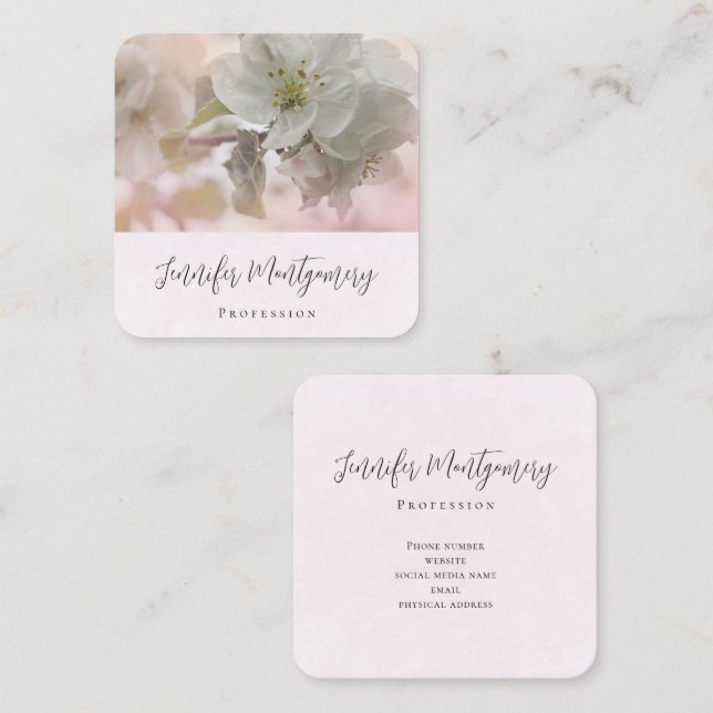 White Apple Blossom Photograph Square Business Card (Front/Back)