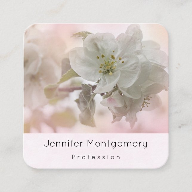 White Apple Blossom Photograph Square Business Card (Front)