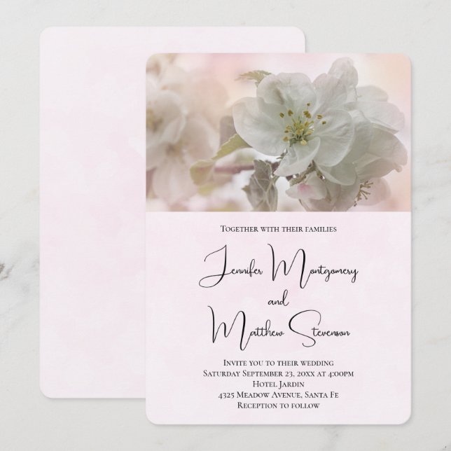 White Apple Blossom Photograph Wedding Invitation (Front/Back)