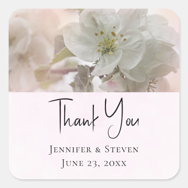 White Apple Blossom Photograph Wedding Square Sticker (Front)