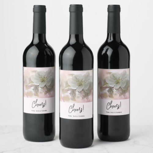 White Apple Blossom Photograph Wine Label