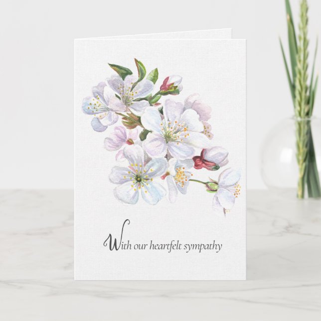 White Apple Blossom Sympathy  Card (Front)
