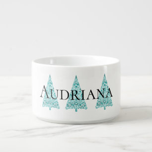 White Aqua Blue Christmas Tree Bowl