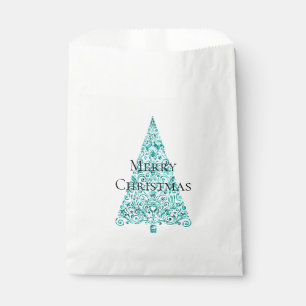 White Aqua Blue Christmas Tree Favor Bag