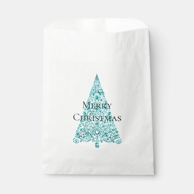 White Aqua Blue Christmas Tree Favor Bag (Front)