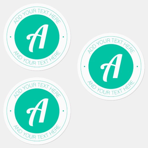 White  Aqua Green Monogram or Add logo Waterproof Labels