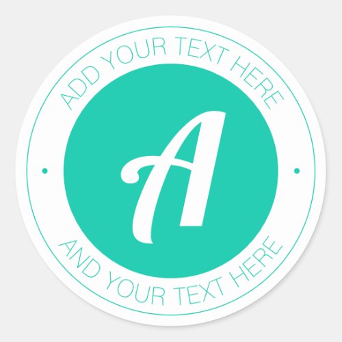 White  Aqua Monogram or Add Your Own logo Classic Round Sticker