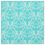 White Aqua Parisian Damask Pattern Fabric