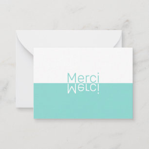 White & Aqua Reflection Modern French Thank You Note Card