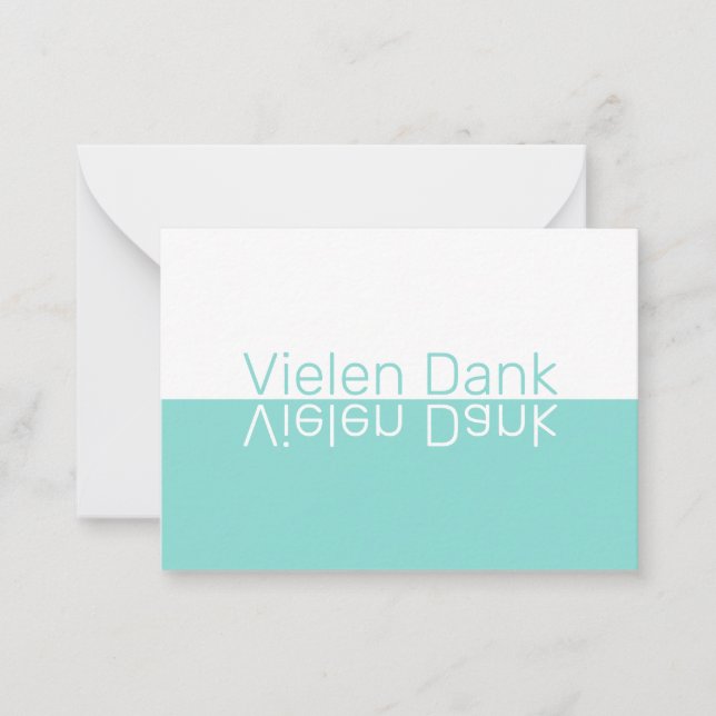 White & Aqua Reflection Modern German Thank You Note Card (Front)