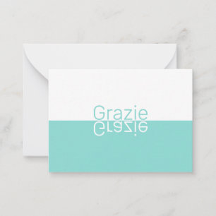 White & Aqua Reflection Modern Italian Thank You Note Card