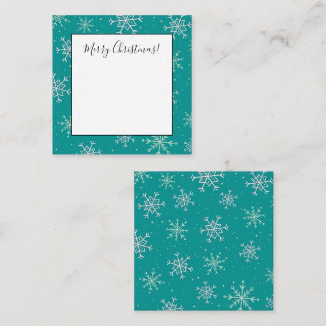 White & Aqua Snowflakes on Teal Christmas Note Card (Front/Back)