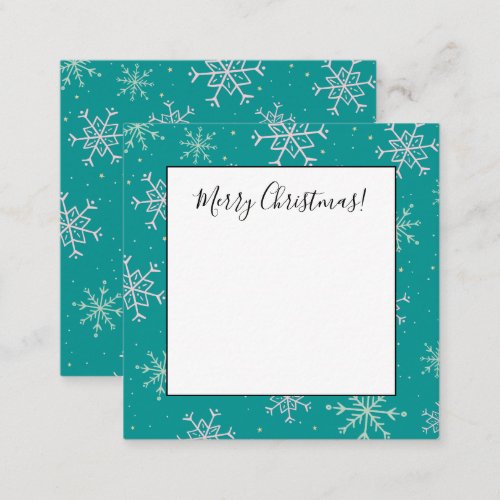 White  Aqua Snowflakes on Teal Christmas Note Card