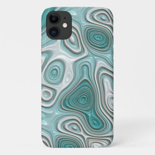 White Aqua Turquoise Green Swirl Art Pattern iPhone 11 Case