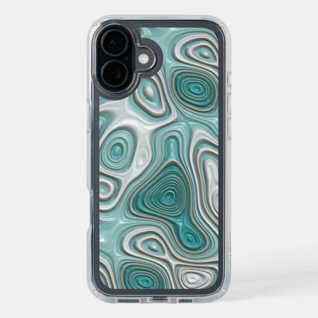White Aqua Turquoise Green Swirl Art Pattern Speck iPhone Case (Front (Black))