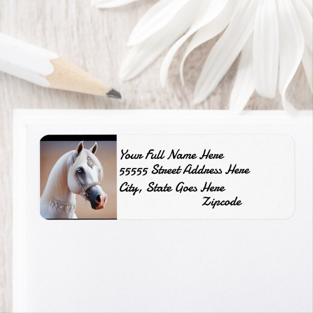 White Arabian Horse return address Label (Insitu)