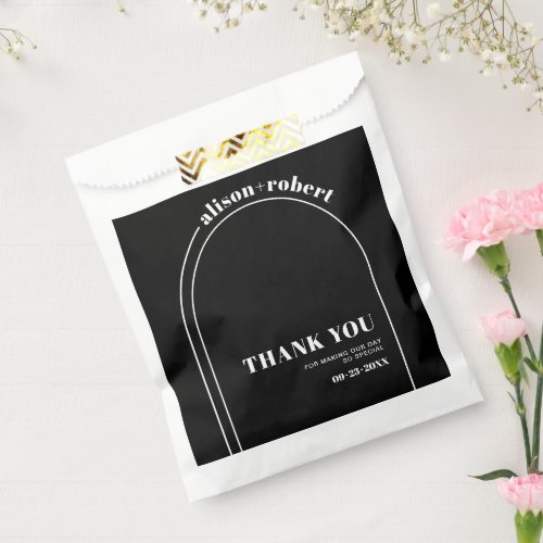 White arch and typography black Thank You wedding Favor Bag