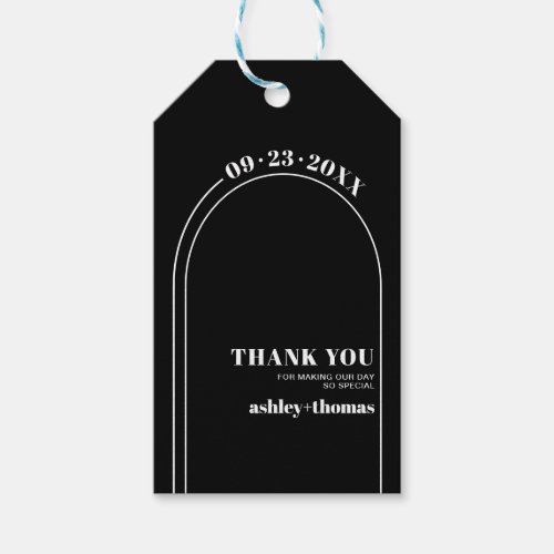White arch and typography black Thank You wedding Gift Tags