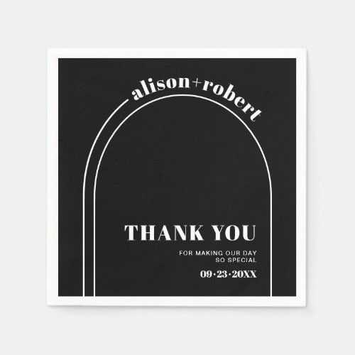 White arch and typography black Thank You wedding Napkins