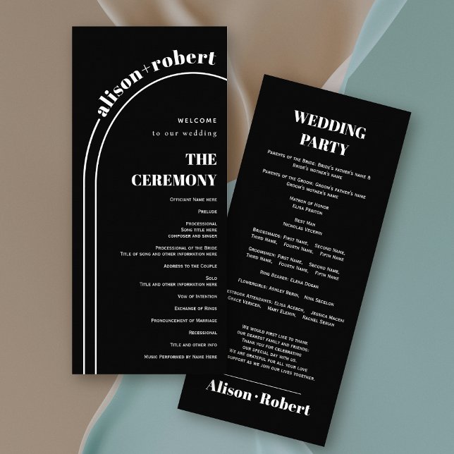White arch and typography black wedding program (Creator Uploaded)