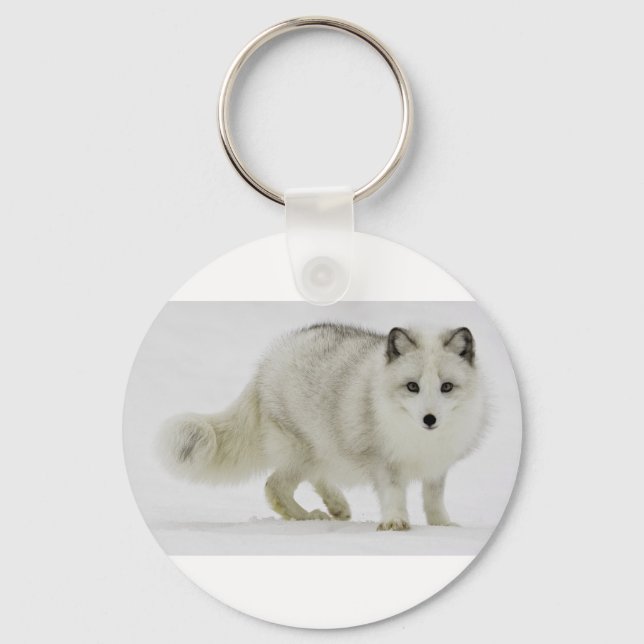 White Arctic Fox Blends Into The Snow Keychain (Front)