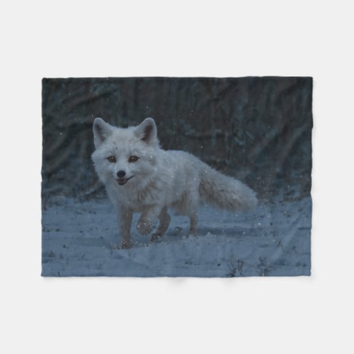 White Arctic Fox Fleece Blanket