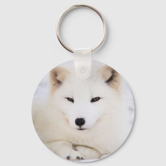 White arctic fox in snow keychain (Front)