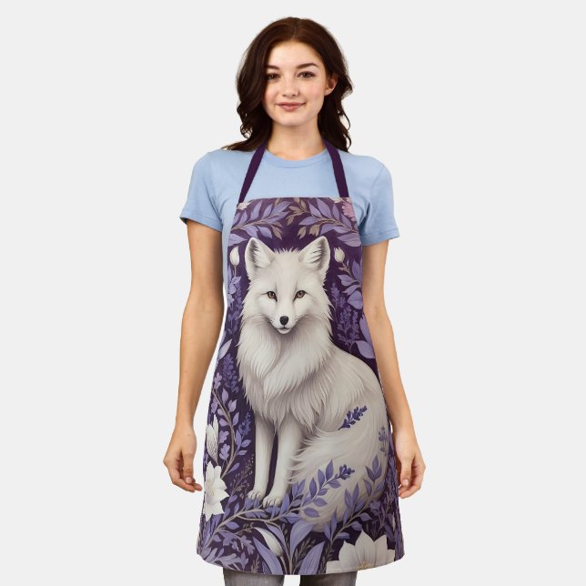 White Arctic Fox Lavender William Morris Flowers Apron (Worn)