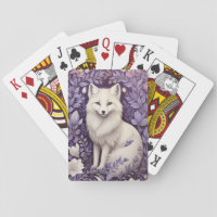 White Arctic Fox Lavender William Morris Flowers Playing Cards