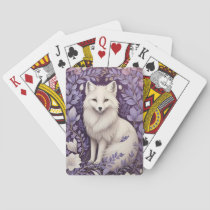 White Arctic Fox Lavender William Morris Flowers Poker Cards