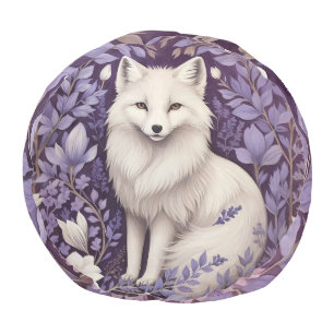 White Arctic Fox Lavender William Morris Flowers Pouf