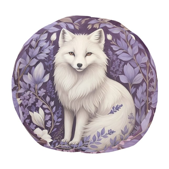 White Arctic Fox Lavender William Morris Flowers Pouf (Bottom)