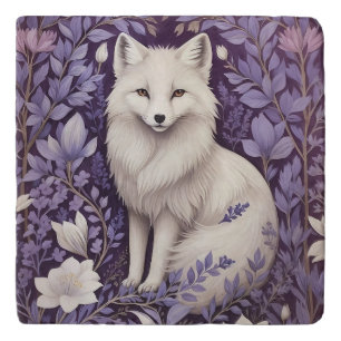 White Arctic Fox Lavender William Morris Flowers Trivet