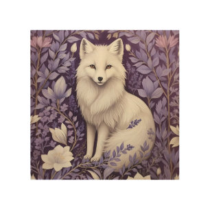 White Arctic Fox Lavender William Morris Flowers Wood Wall Art