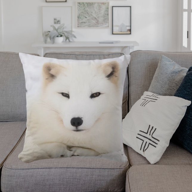 White arctic fox snow cute throw pillow (Creator Uploaded)