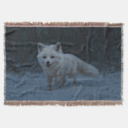 White Arctic Fox Throw Blanket