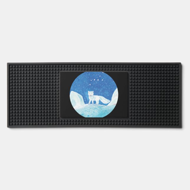 White Arctic Fox (Vulpes lagopus) Illustration  Bar Mat (Front)