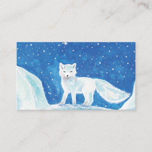 White Arctic Fox Vulpes lagopus Illustration   Enclosure Card