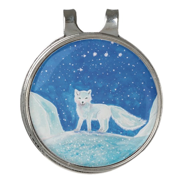 White Arctic Fox (Vulpes lagopus) Illustration  Golf Hat Clip (Front)