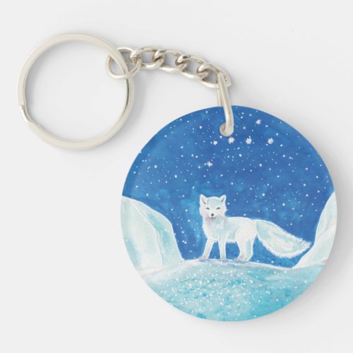 White Arctic Fox Vulpes lagopus Illustration   Keychain