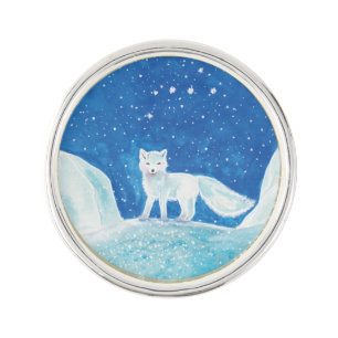 White Arctic Fox (Vulpes lagopus) Illustration Lapel Pin