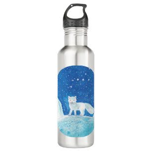 White Arctic Fox (Vulpes lagopus) Illustration Stainless Steel Water Bottle