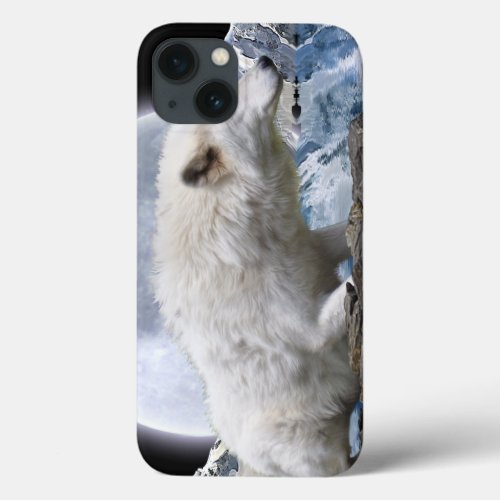 White Arctic Wolf And Moon Wildlife Art iPhone 13 Case